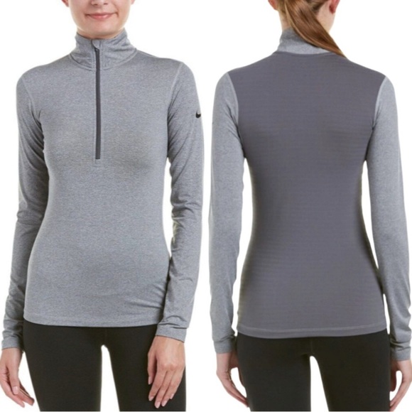 Nike Pro Dri-Fit Women's Long Sleeve 1/4 Zip Pullover Top Gray L Warm Stretch - Picture 1 of 16